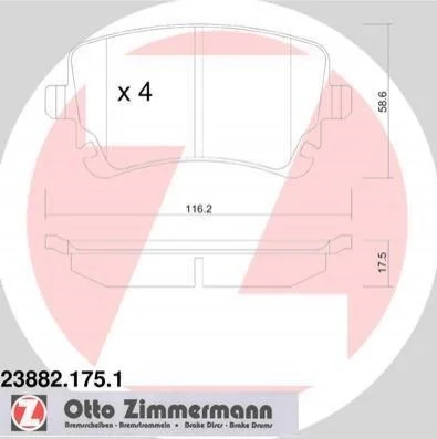 Комплект тормозных колодок ZIMMERMANN 23882.175.1 (фото 1)