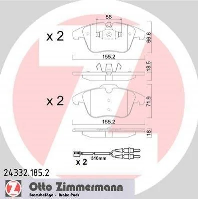 Гальмівні колодки дискові ZIMMERMANN 24332.185.2 (фото 1)