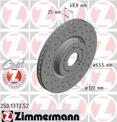 Гальмівний диск двосторонній на передній міст вентильований 5 ZIMMERMANN 250.1372.52 (фото 1)