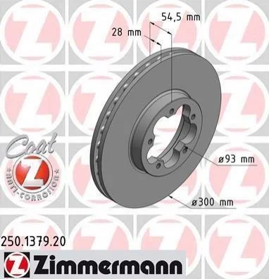 Гальмівний диск двосторонній на передній міст вентильований 5 ZIMMERMANN 250.1379.20 (фото 1)