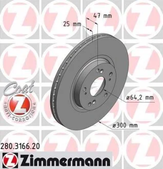 Гальмівний диск двосторонній на передній міст вентильований 9 ZIMMERMANN 280316620