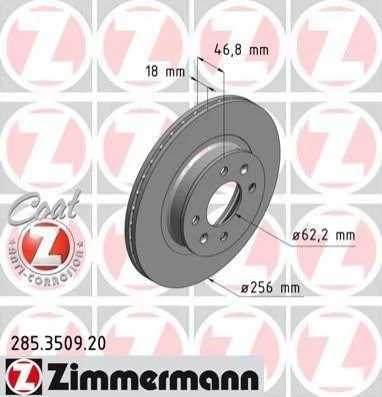 Гальмівний диск двосторонній на передній міст вентильований 4 ZIMMERMANN 285.3509.20 (фото 1)