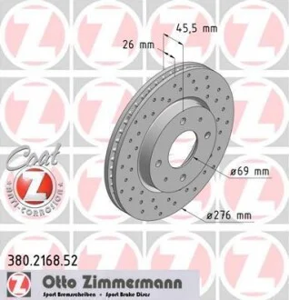 Торзмозной диск двухсторонний на передний мост вентилируемый 4 ZIMMERMANN 380.2168.52