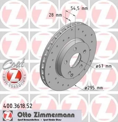 Торзмозной диск двухсторонний на передний мост вентилируемый 5 ZIMMERMANN 400.3618.52 (фото 1)