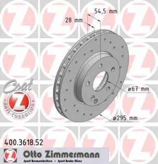 Торзмозной диск двухсторонний на передний мост вентилируемый 5 ZIMMERMANN 400.3618.52