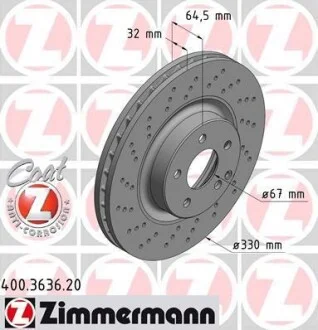 Гальмівний диск двосторонній на передній міст вентильований 5 ZIMMERMANN 400.3636.20