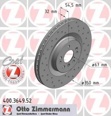 Гальмівний диск двосторонній на передній міст вентильований 8 ZIMMERMANN 400.3649.52 (фото 1)