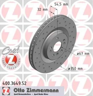 Гальмівний диск двосторонній на передній міст вентильований 8 ZIMMERMANN 400.3649.52