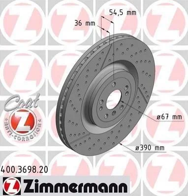 Гальмівний диск двосторонній на передній міст вентильований 5 ZIMMERMANN 400369820 (фото 1)