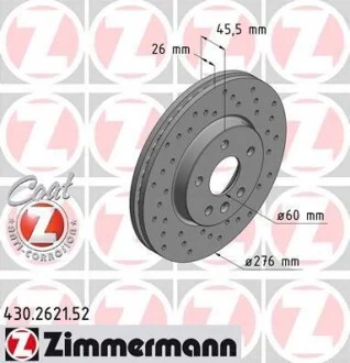 Гальмівний диск двосторонній на передній міст вентильований 5 ZIMMERMANN 430.2621.52