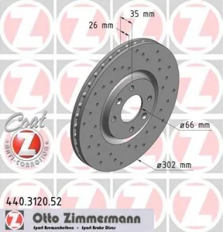 Гальмівний диск двосторонній на передній міст вентильований 4 ZIMMERMANN 440.3120.52