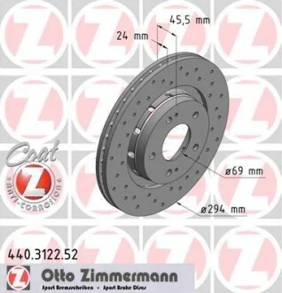 Торзмозной диск двухсторонний на передний мост вентилируемый 5 ZIMMERMANN 440312252