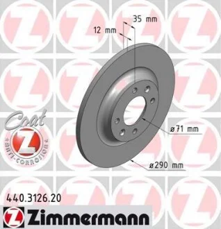 Торзмозной диск двухсторонний на задний мост полный(невентилируемый) 4 ZIMMERMANN 440.3126.20