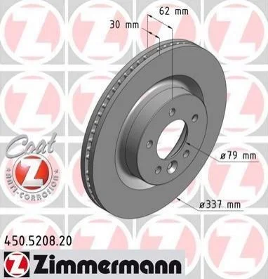 Гальмівний диск двосторонній на передній міст вентильований 5 ZIMMERMANN 450.5208.20 (фото 1)