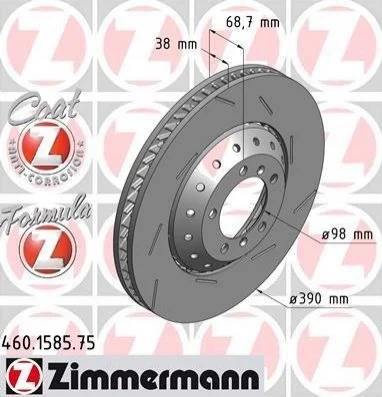 Диск тормозной FORMULA Z правый ZIMMERMANN 460158575 (фото 1)