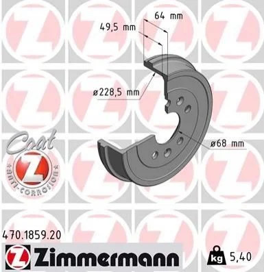 Барабан тормозной Coat Z ZIMMERMANN 470185920 (фото 1)