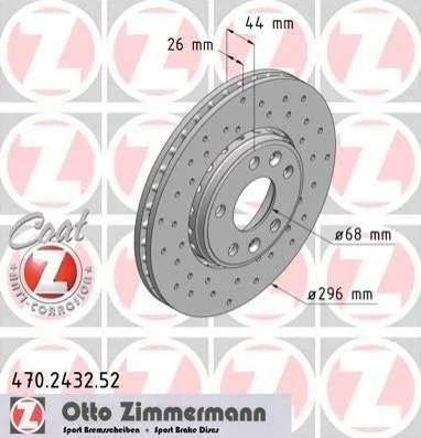 Торзмозной диск двухсторонний на передний мост вентилируемый 5 ZIMMERMANN 470.2432.52 (фото 1)