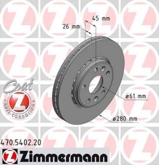 Гальмівний диск двосторонній на передній міст вентильований 4 ZIMMERMANN 470.5402.20