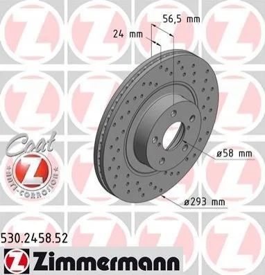 Торзмозной диск двухсторонний на передний мост вентилируемый 5 ZIMMERMANN 530245852 (фото 1)