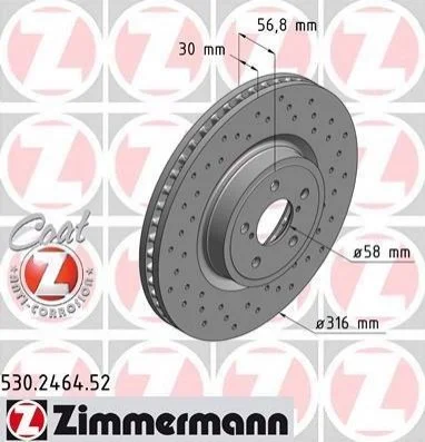 Торзмозной диск двухсторонний на передний мост вентилируемый 7 ZIMMERMANN 530.2464.52 (фото 1)