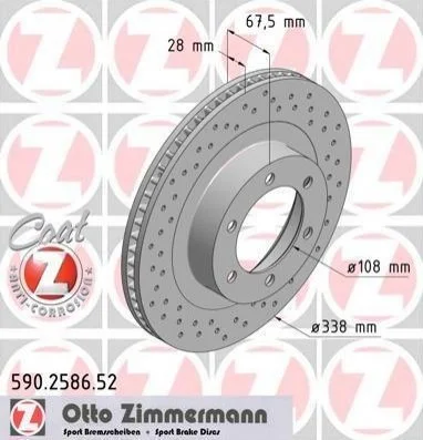 Торзмозной диск двухсторонний на передний мост вентилируемый 6 ZIMMERMANN 590.2586.52 (фото 1)