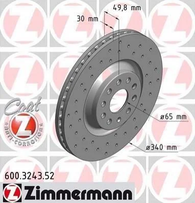 Торзмозной диск двухсторонний на передний мост вентилируемый 9 ZIMMERMANN 600.3243.52 (фото 1)