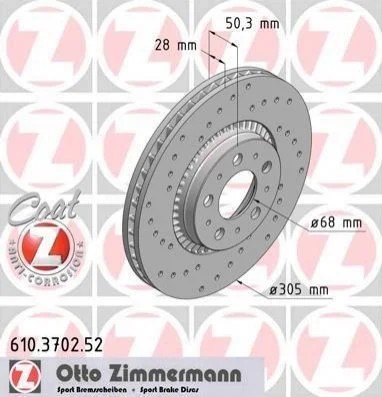 Торзмозной диск двухсторонний на передний мост вентилируемый 5 ZIMMERMANN 610.3702.52 (фото 1)
