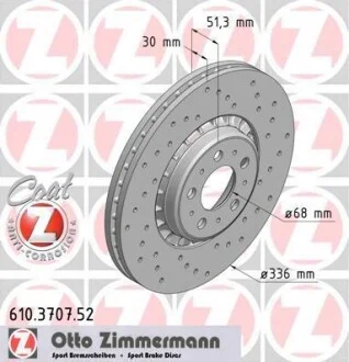 Гальмівний диск двосторонній на передній міст вентильований 10 ZIMMERMANN 610.3707.52