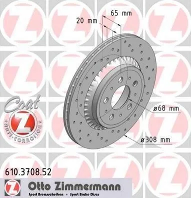 Гальмівний диск двосторонній на задній міст вентильований 10 ZIMMERMANN 610.3708.52 (фото 1)