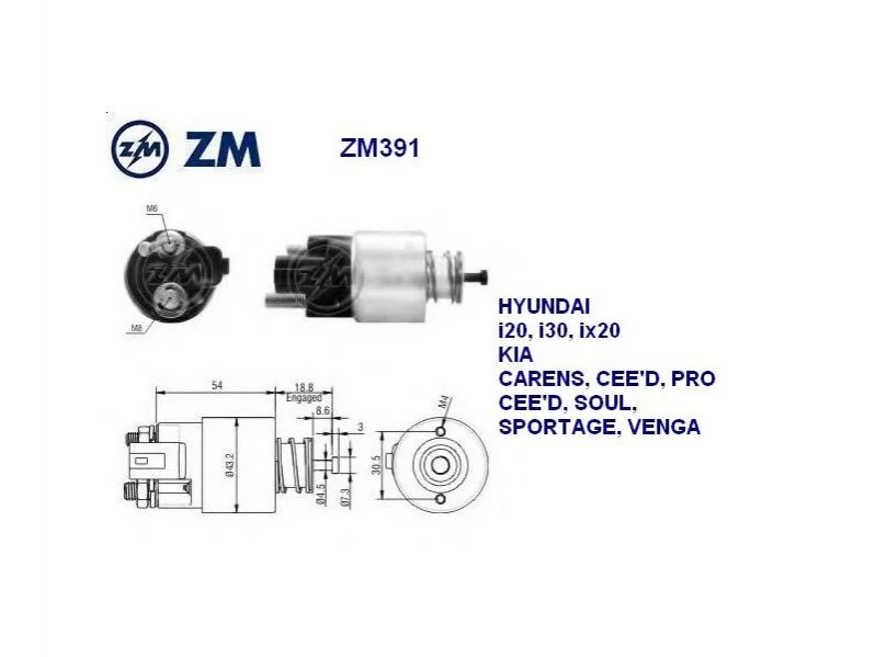 Реле стартера втягивающее ZM ZM391 (фото 1)